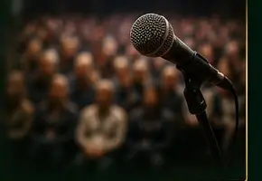 Microphone in front of a conference audience
