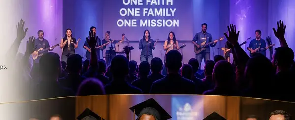 Students worshiping together at a Christian gathering